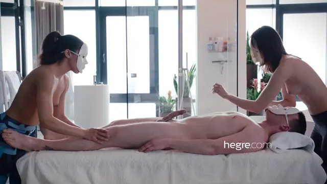 Poster: Hegre presents Four Hands Masked Lingam Massage Poster: Hegre presents Four Hands Masked Lingam Massage